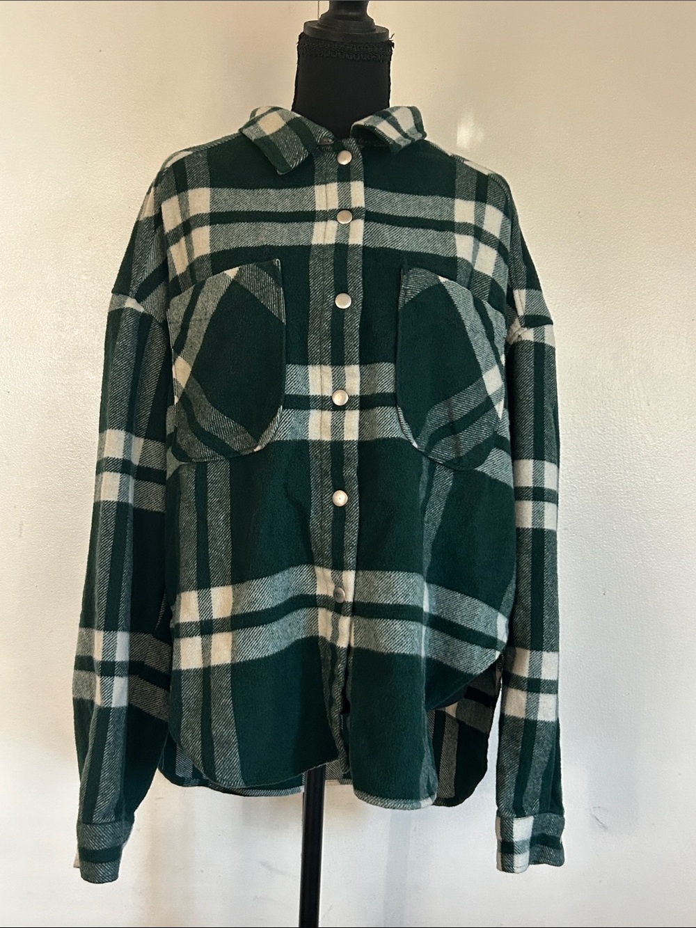 Zara Plaid Flannel Shirt Jacket Shacket Oversized Patch Pockets